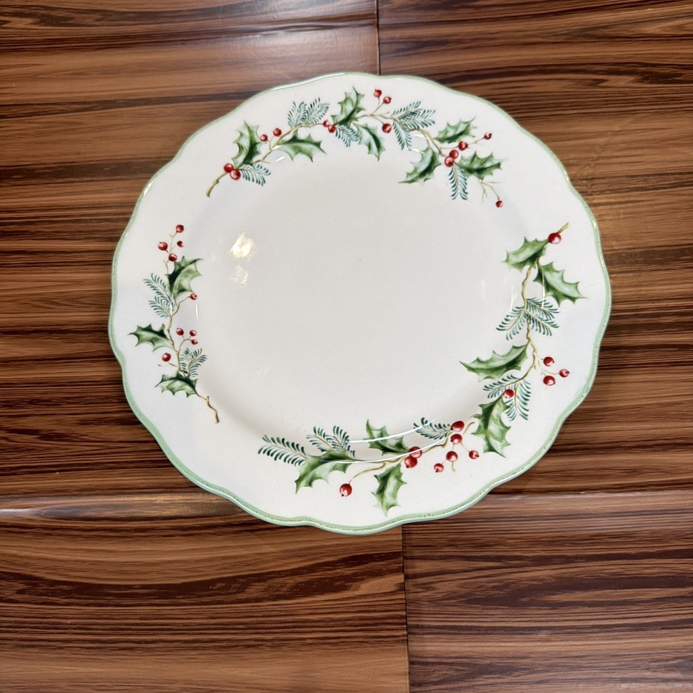 Elegant St.Nicholas Square 9.25" Scalloped Edge Holly Berry Salad Plate